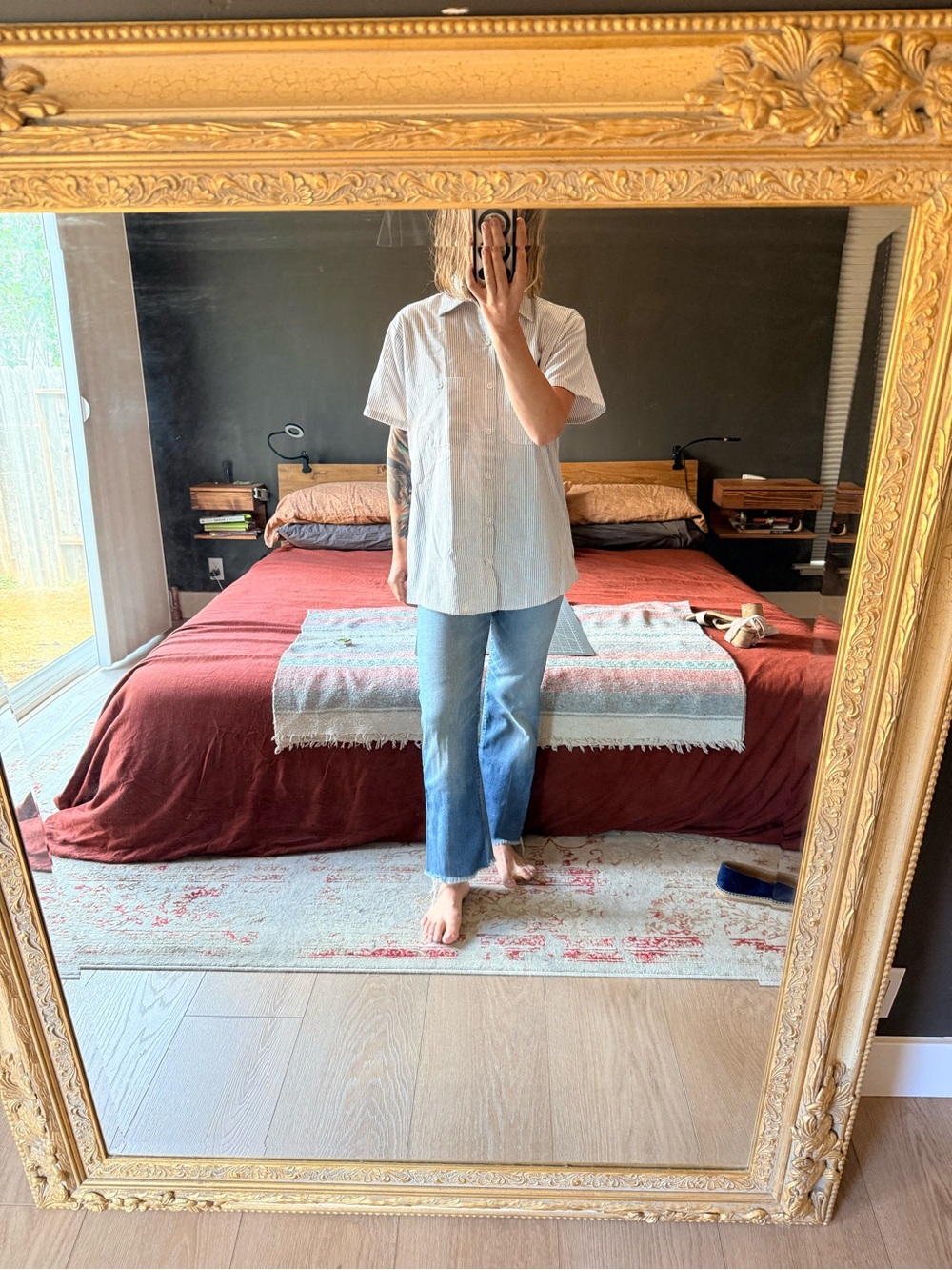 Casual Short-Sleeve Button Down Shirt - Light Blue